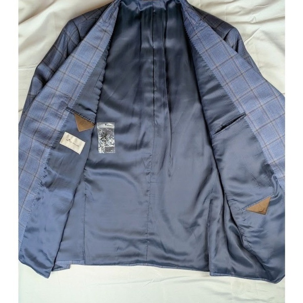 Peter Millar Blue Windowpane Plaid Two Button Wool Blazer Sport Coat 50R Canada - Picture 2 of 11
